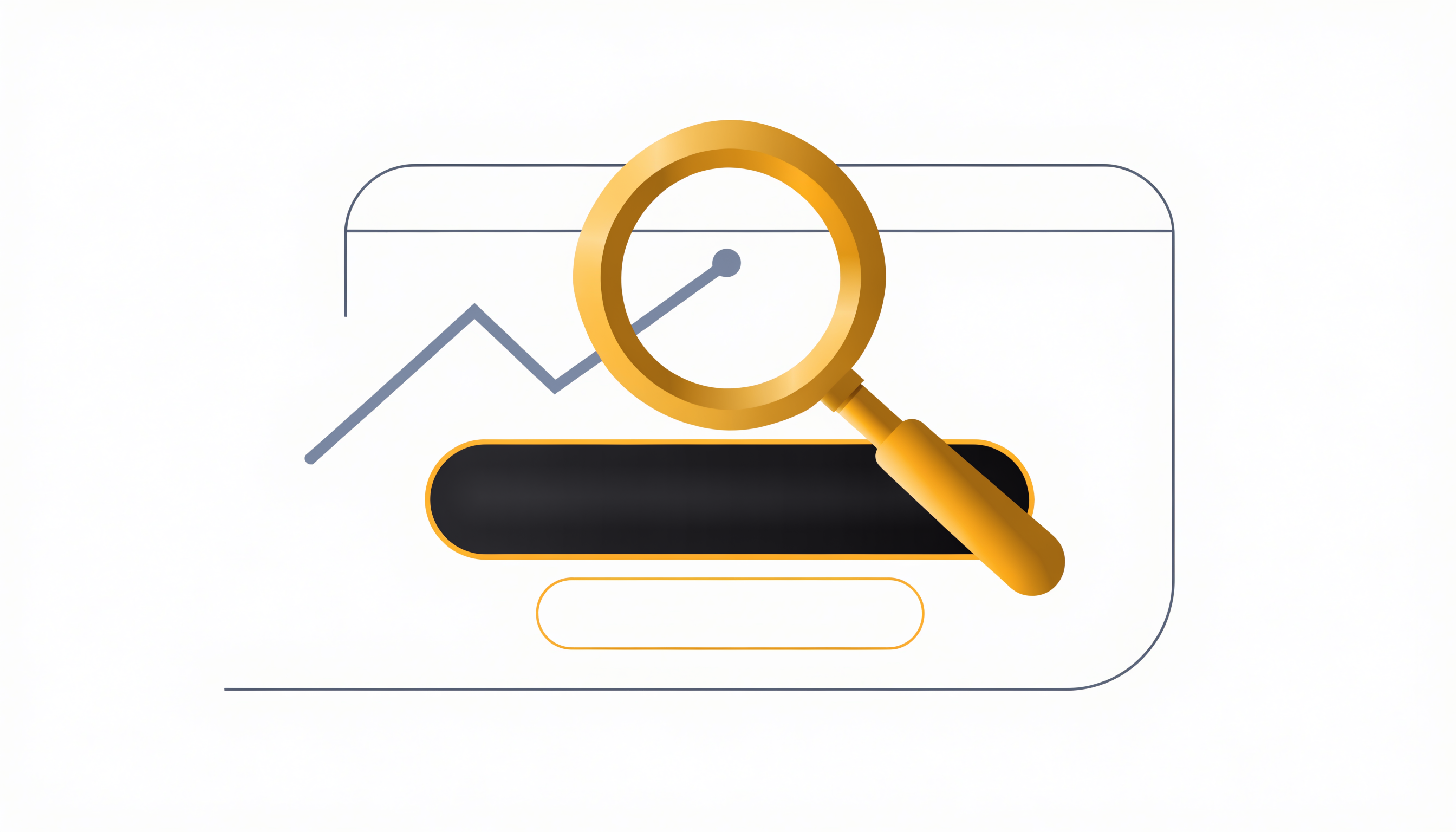 Conceptuele illustratie van een vergrootglas boven een zoekbalk, symbool voor SEO